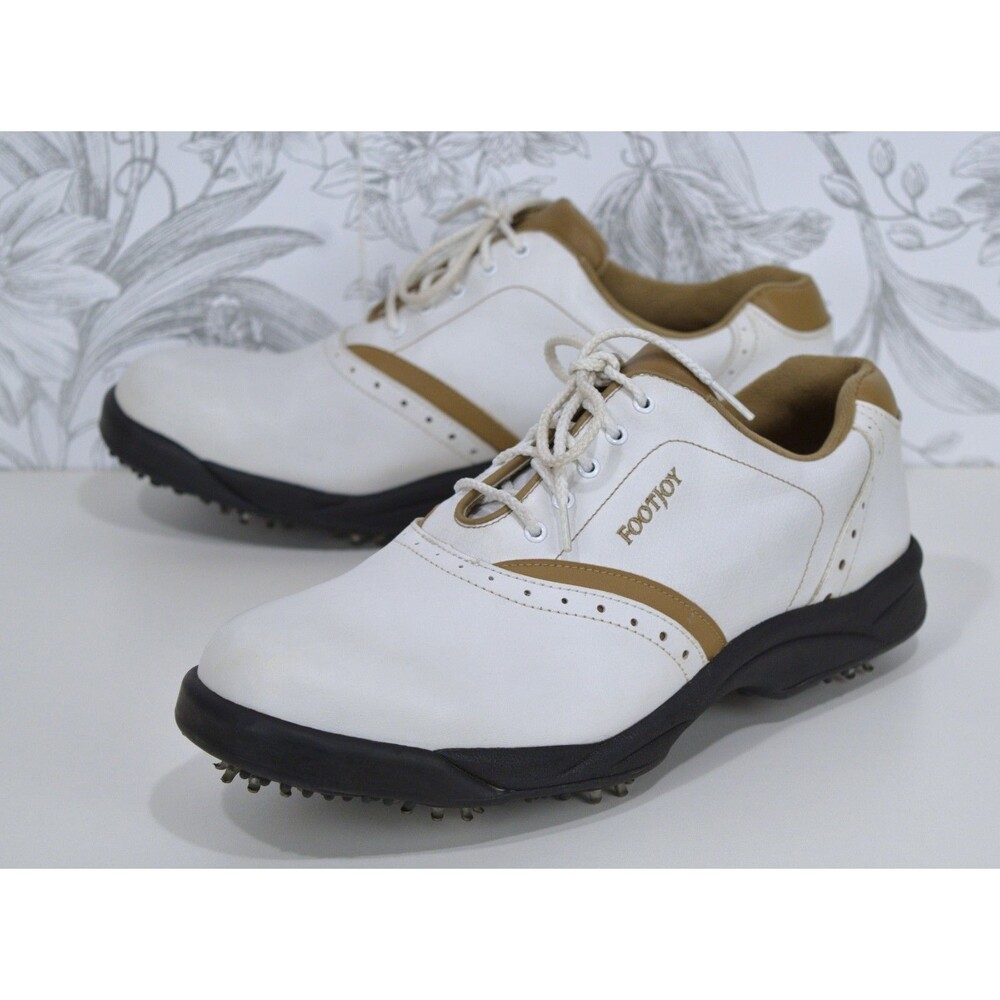Footjoy Greenjoys Women's Size 10 White Brown Leather Golf Cleats 48762